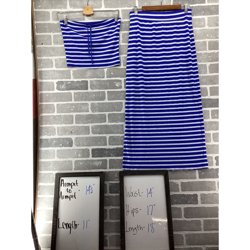OFFLINE by Aerie Striped Tube Top and Maxi Skirt Set Blue White Medium